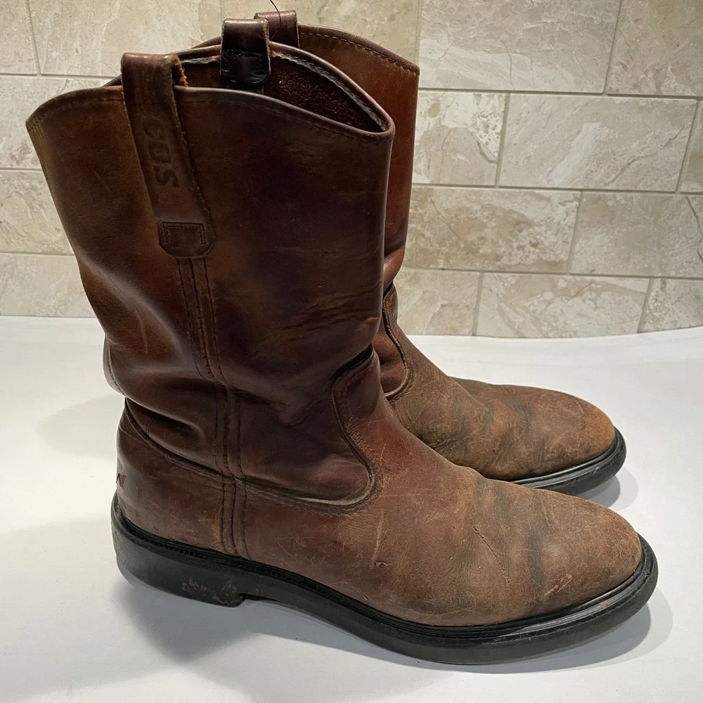 Red Wing Pecos Shoes Men's Brown Leather Pull On Work Boots USA‎ Made Size 10.5 - Picture 9 of 12